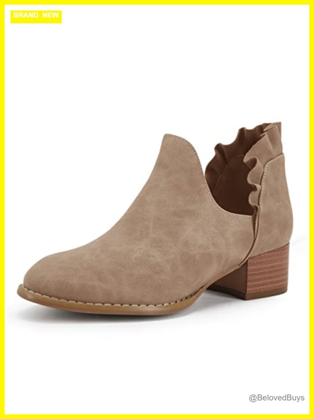 Western Ruffled Ankle Booties Pointed Toe Chunky Low Heel Boots